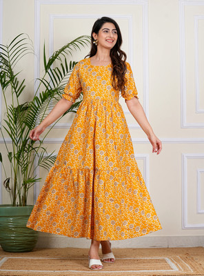 Twirl Tales Women A-line Yellow Midi/Calf Length Dress