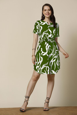 Ompax Women A-line Green Above Knee/Mid Thigh Length Dress