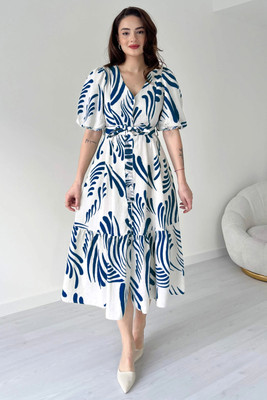 Ompax Women A-line Blue Below Knee Dress