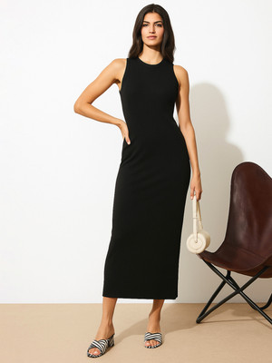SASSAFRAS Women Bodycon Black Maxi/Full Length Dress