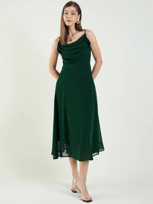 Herway Women Fit and Flare Green Midi/Calf Length Dress