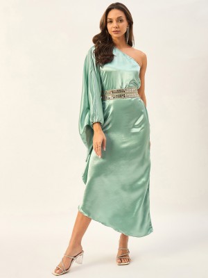 DRAPE AND DAZZLE Women A-line Light Green Dress