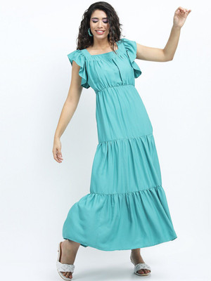 Tokyo Talkies Women Maxi Dark Green Full Length Dress