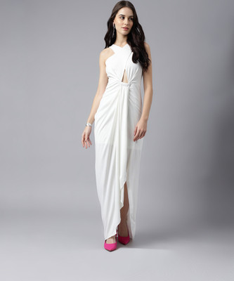Trymisfit Women Gown White Maxi/Full Length Dress