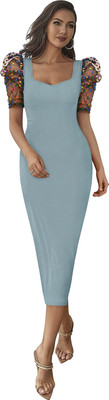 SHREE KSHETRAPAL CREATION Women Bodycon Light Blue Below Knee Dress