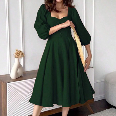 OUTZIDR Women Fit and Flare Green Below Knee Dress
