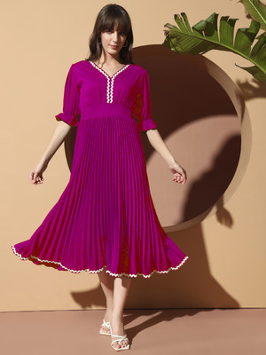 LookShine Women A-line Pink Midi/Calf Length Dress