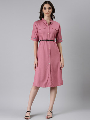 SHOWOFFFF Women Shirt Pink Knee Length Dress