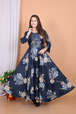 S R RESHMA DRESSES Women Gown Dark Blue Maxi/Full Length Dress