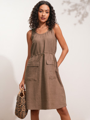 Tokyo Talkies Women Fit and Flare Brown Knee Length Dress