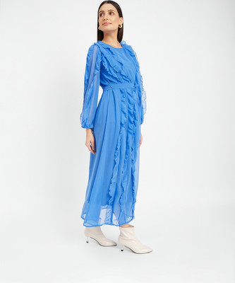 DRAPE AND DAZZLE Women A-line Blue Midi/Calf Length Dress