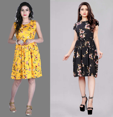 maruti fab Women Fit and Flare Multicolor Knee Length Dress