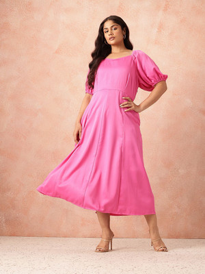 all about you Women Fit and Flare Pink Maxi/Full Length Dress