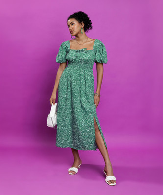 Tokyo Talkies Women A-line Green Midi/Calf Length Dress