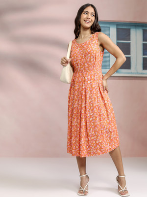 Tokyo Talkies Women Fit and Flare Multicolor Midi/Calf Length Dress