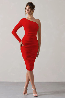 WANQUILA Women Bodycon Red Knee Length Dress