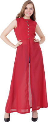 Shyammc Women Gathered Maroon Maxi/Full Length Dress