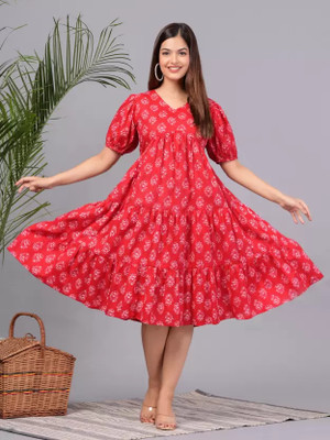 MSGHUMMAN Women A-line Multicolor Midi/Calf Length Dress