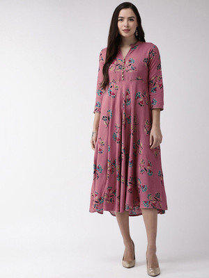 all about you Women A-line Pink Midi/Calf Length Dress