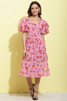 indaisy Women A-line Multicolor Midi/Calf Length Dress