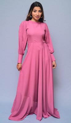 diyaz Women Fit and Flare Pink Maxi/Full Length Dress