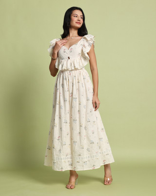 Bhavatsyam Women A-line Beige Maxi/Full Length Dress