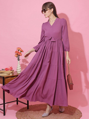 Sheetal Accociates Women Fit and Flare Purple Maxi/Full Length Dress