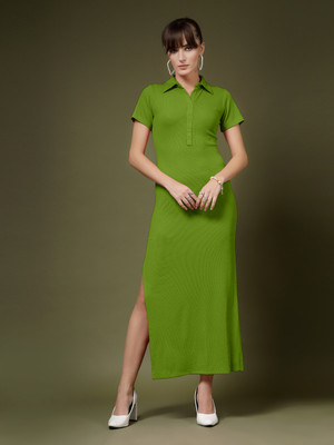 Oomph! Women Bodycon Light Green Midi/Calf Length Dress