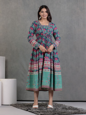 Aramya Women Ethnic Dress Blue Midi/Calf Length Dress
