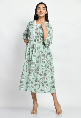MAURYA Women Fit and Flare Grey Midi/Calf Length Dress