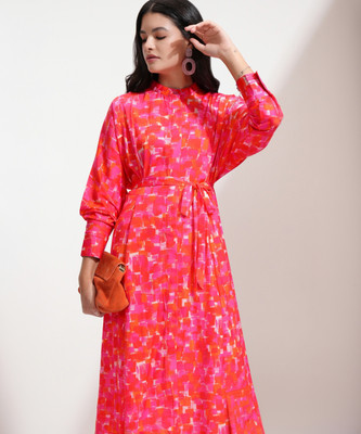 Tokyo Talkies Women Fit and Flare Pink Midi/Calf Length Dress