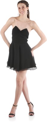 KIYOO Women Fit and Flare Black Dress