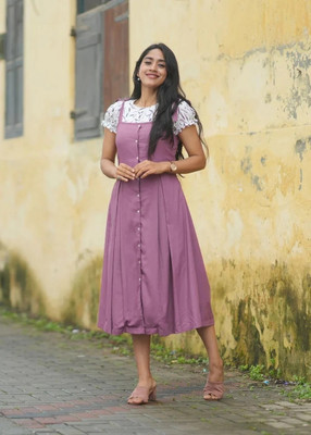 VASTRA MALL Women Fit and Flare Pink Midi/Calf Length Dress