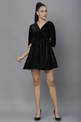 PRINTISTA Women A-line Black Mini/Short Dress