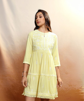 Vishudh Women A-line Yellow Mini/Short Dress