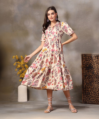 Stylum Women Fit and Flare Beige Maxi/Full Length Dress