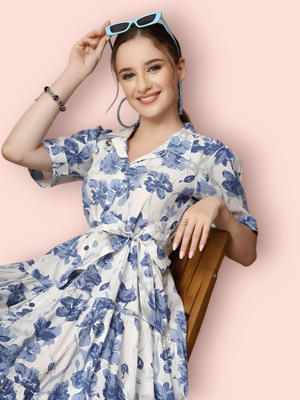 fashionstreet Women Fit and Flare White Below Knee Dress