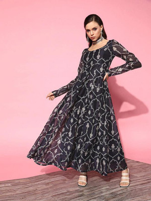 Shae by SASSAFRAS Women Maxi Black, White Midi/Calf Length Dress