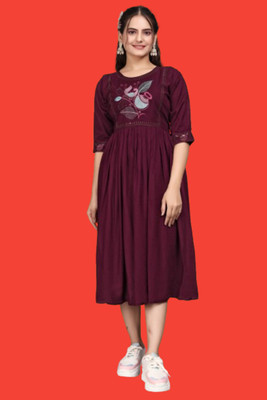 DICHIKA Fashion Women Fit and Flare Multicolor Midi/Calf Length Dress