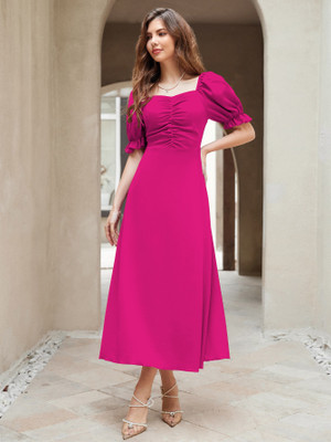 Sugathari Women A-line Pink Midi/Calf Length Dress
