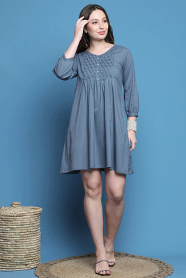 Rajnandini Women A-line Grey Above Knee/Mid Thigh Length Dress
