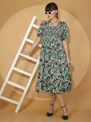 Sheetal Accociates Women Fit and Flare Green Maxi/Full Length Dress