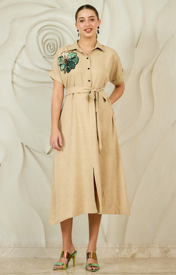Shally Bhasin By Athena Women A-line Beige Midi/Calf Length Dress