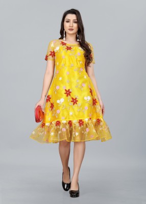 Julee Women Fit and Flare Yellow Dress