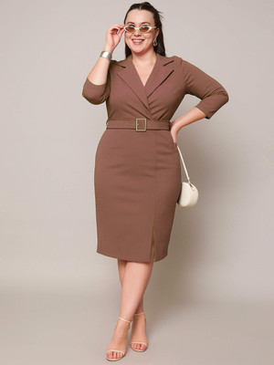 SASSAFRAS Curve Women Bodycon Brown Midi/Calf Length Dress