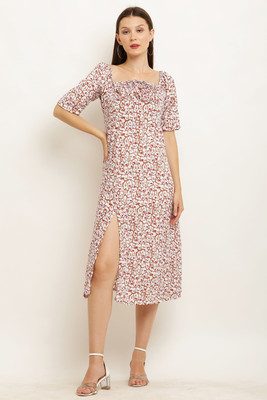 A R J FASHION Women A-line Red Below Knee Dress