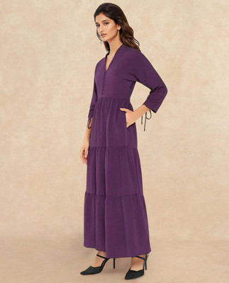RAREISM Women Fit and Flare Purple Maxi/Full Length Dress