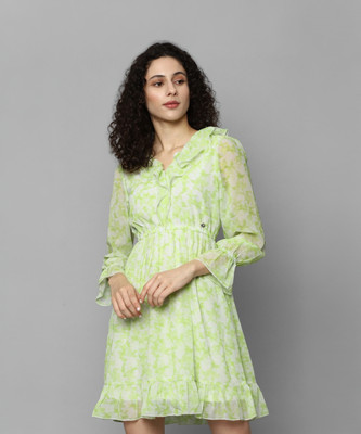 Allen Solly Women A-line Green, White Above Knee/Mid Thigh Length Dress