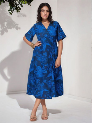 Dressberry Women Wrap Blue Midi/Calf Length Dress