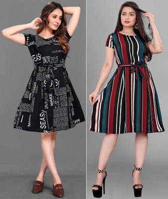 Rinra Women A-line Multicolor Knee Length Dress